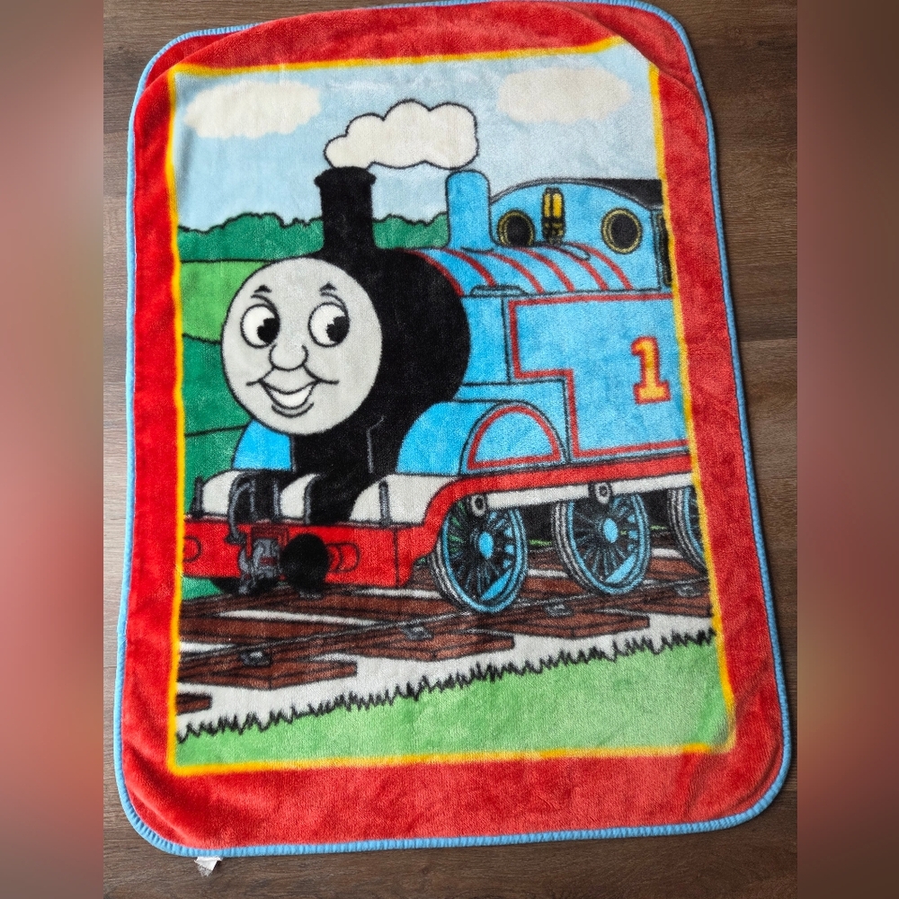 Vintage 90s Y2K Thomas And Friends Little Engine Train Plush Kids Baby Blanket